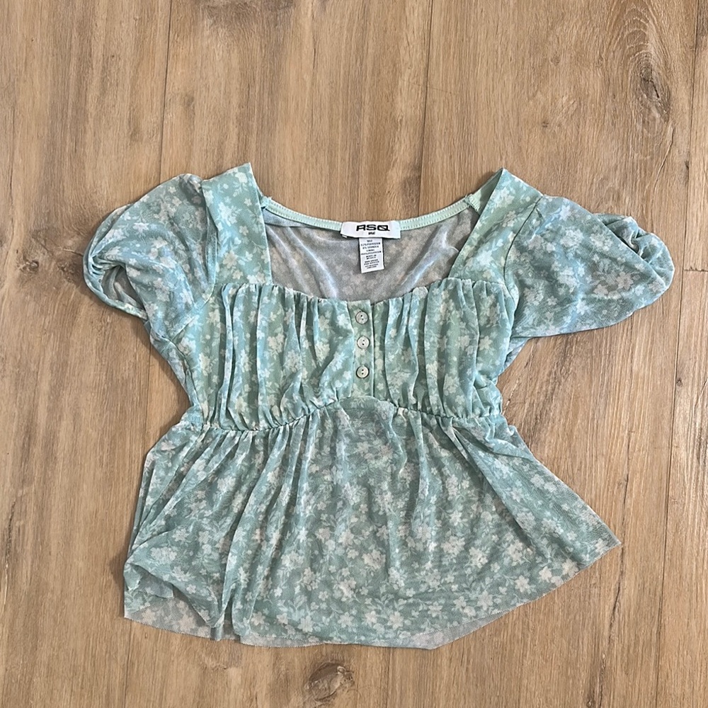 RSQ Women's Blue Floral Crop Top